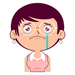 Obraz premium girl short bob hair crying face cartoon cute