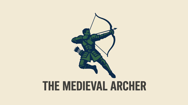 A dynamic illustration of a medieval archer in motion, showcasing craftsmanship and archery skills with a bow and arrow, symbolizing strength and historical battle.