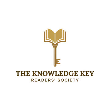 A classy logo featuring an open book combined with a key, symbolizing the unlocking of knowledge and the importance of reading, perfect for educational and literary themes.