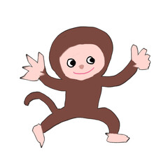 Obraz premium Cute cartoon monkey jumping and waving on black background