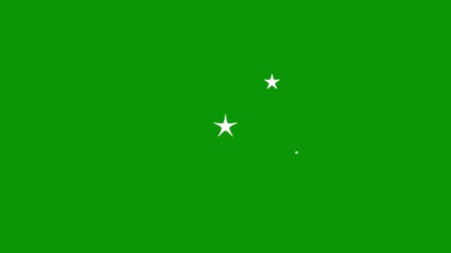 Twinkling star shine animation with white cartoon stars blinking, flat vector doodle sparkle style, glowing light streaks and smooth loop on green screen