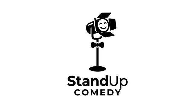This logo highlights a comedy spotlight with a cheerful character, symbolizing the joy of stand-up comedy and live performances in an attractive and eye-catching design.