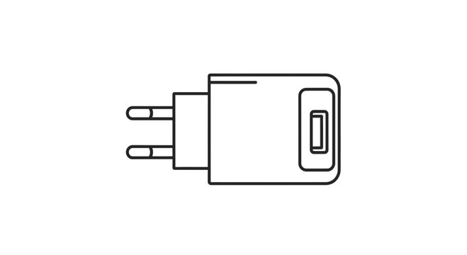 European Power Adapter Plug, White Outline Icon, Vector Illustration
