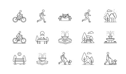 Obraz premium A set of minimalist line art icons depicting people engaging in outdoor activities
