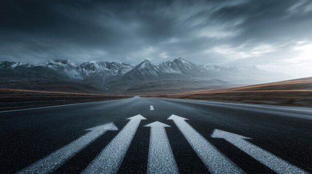 Road with two opposing arrows illustrating diverging paths for biohacking mood stabilization conceptual framework