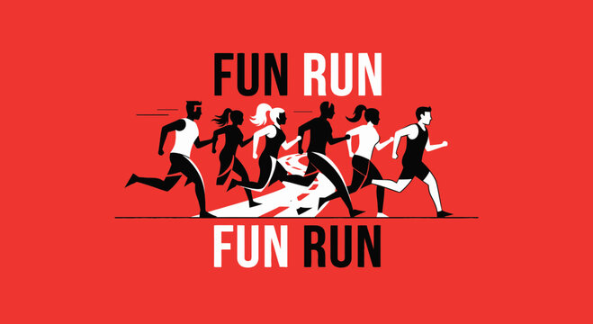 A Group of People Running a Fun Run Race Against a Red Background Graphic Design