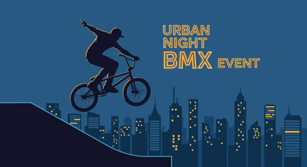Obraz premium Adrenaline Fueled Urban BMX Night Event Silhouette Skyline Stunt