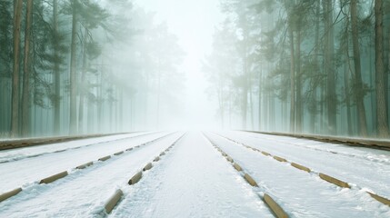 Fototapeta premium Tranquil Winter Forest with Snowy Tracks