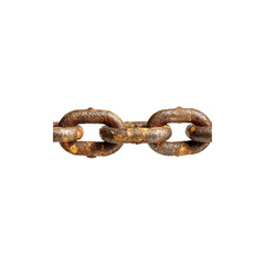 Obraz premium Rusty metal chain links with heavy corrosion industrial steel connection aged weathered texture isolated on white background