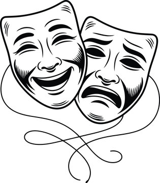 Theatrical masks representing comedy and tragedy