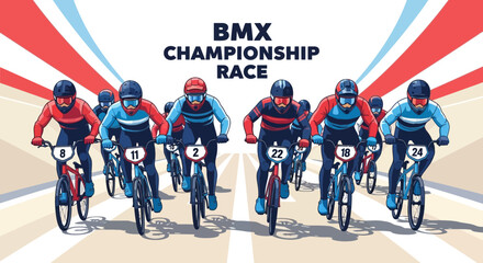 Naklejka premium BMX Championship Race Athletes Competing In Intense Cycling Competition