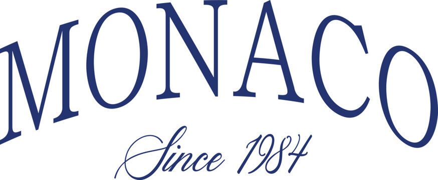 Monaco France fashion trending script sweater tee slogan Emblem t-shirt design Slogan Logo Graphic Vector. Tee shirt apparel print  University Badge style. Vector 