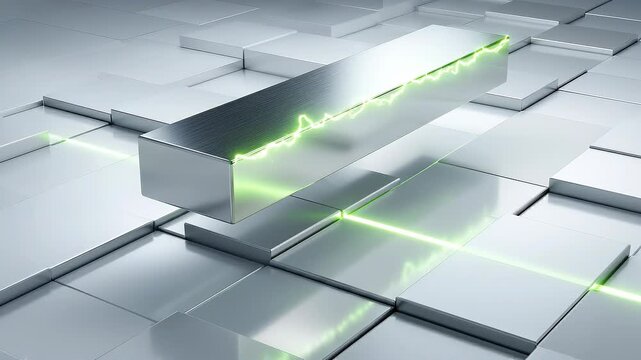 Floating titanium alignment bar synchronizing modular blocks illustrating precise time extension coordination in complex systems.