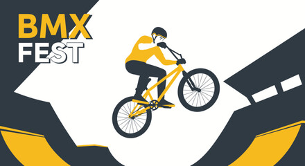 Fototapeta premium Bmx Fest Event Rider Performing Extreme Jump Dynamic Action