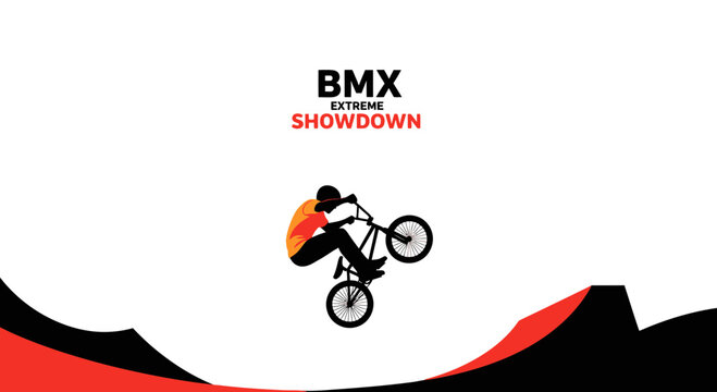 BMX Extreme Showdown: Dynamic Bike Stunt Silhouette on a White Background