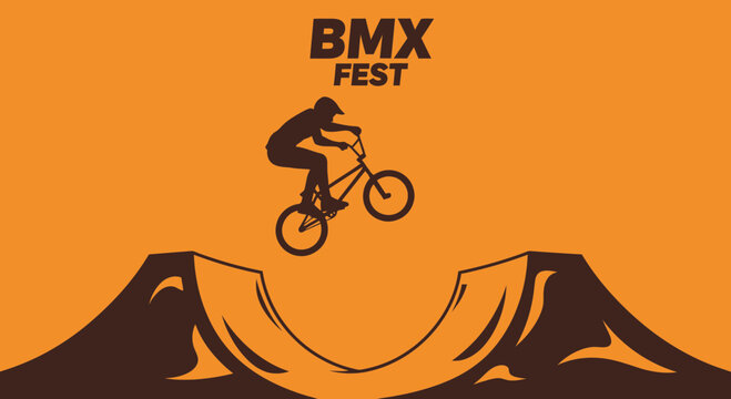 BMX Fest Silhouette Rider Performing Extreme Jump Over Ramp Event Poster