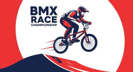 Obraz premium BMX Race Championship Dynamic Action Illustration Speeding Rider Event