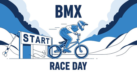 Obraz premium BMX Race Day Excitement Rider Accelerates From The Start Line