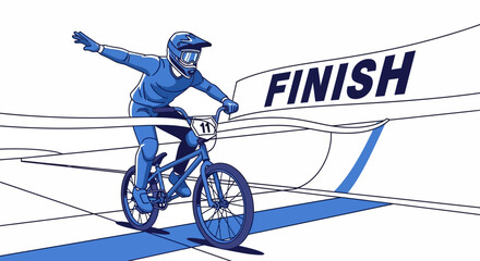 Obraz premium BMX Racer Celebrates Victory, Reaching the Finish Line in Exciting Competition