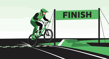Obraz premium BMX Racer Reaching The Finish Line, Victory And Determination At The End Of The Race