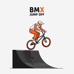 Obraz premium BMX Rider Executes Aerial Stunt Off Ramp, Demonstrating Skill and Precision in Motion