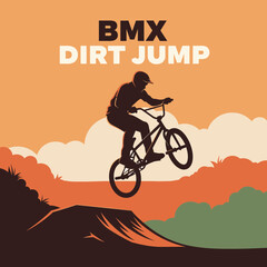 Obraz premium BMX Rider Executes Aerial Stunt Over Dirt Jump Against a Colorful Sunset Backdrop