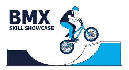 Naklejka premium BMX Stunt Performer Showcasing Skillful Bike Maneuvers Over Ramp for Skill Exhibition
