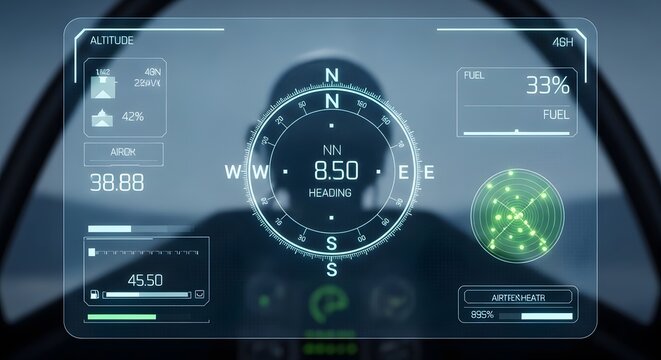 Futuristic Heads Up Display Overlay Inside Vehicle Cockpit