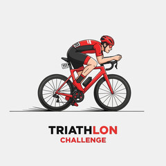 Naklejka premium Cyclist Competes in Triathlon, Endurance Sports, High Speed Race, Achieving Peak Performance