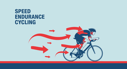 Fototapeta premium Cyclist Demonstrating Speed and Endurance, Vector Illustration With Arrows and Simplified Graphics