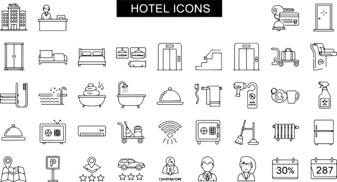 Hotel icons and symbols collection.