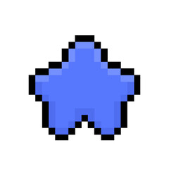 Fototapeta premium Vibrant blue pixel art star icon for retro gaming graphics and digital design elements, a classic geometric shape rendered in charming 8-bit style