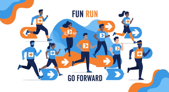 Diverse Group Engaged In A Fun Run Event Promoting Forward Motion And Progress