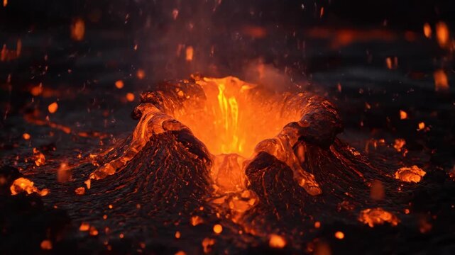 Active lava flow and vent with bright orange molten rock