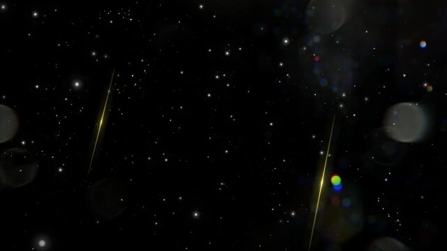 Falling stars and bokeh effects on a dark, starry night sky background, abstract, digital art