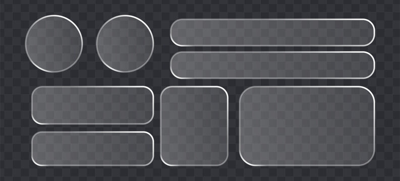 Set of glassmorphism frosted glass buttons and ui elements with rounded corners