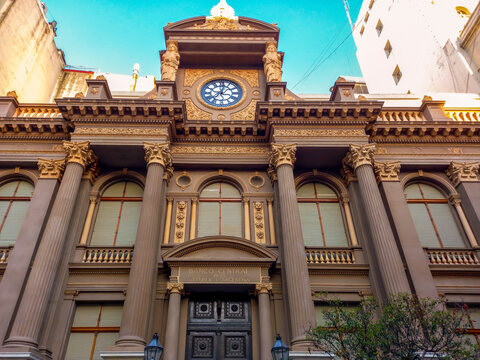 Facade of the Central Bank, by Enrique Hunt, 1876, in italianate style, in Buenos Aires, Argentina
