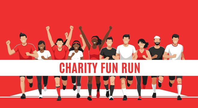 Diverse Group Of Runners Celebrate Success In Charity Fun Run Event