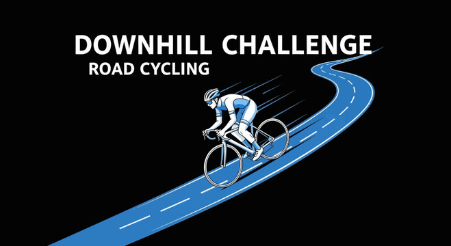 Downhill Cycling Race Illustration On A Winding Road With A Cyclist in Action