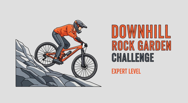 Downhill Mountain Biker Tackling Expert Rock Garden Challenge Depicting Extreme Sports