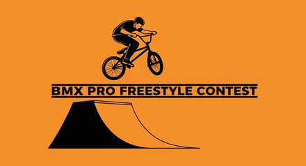 Naklejka premium Dynamic Bmx Rider Performing Freestyle Tricks On Ramp At Competition