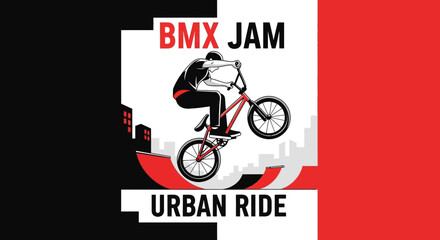 Naklejka premium Dynamic Bmx Rider Performing Stunts In Urban Environment graphic art