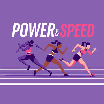 Dynamic Athletes Sprinting Towards Victory Female Track Runners Achieve Peak Performance