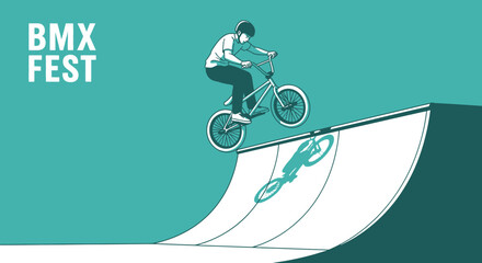 Naklejka premium Dynamic Bmx Rider Soaring Off Ramp For Extreme Sports Festival Event