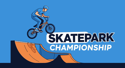 Naklejka premium Dynamic BMX Rider Soaring Through Skatepark Championship Event Aerial Performance