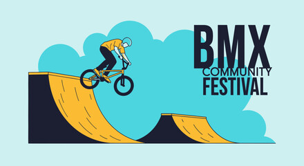 Naklejka premium Dynamic Bmx Rider Soars High At Thrilling Community Festival Event