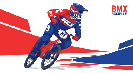 Naklejka premium Dynamic BMX Racer in Action Competing in a Regional Event with Speed and Agility Displayed