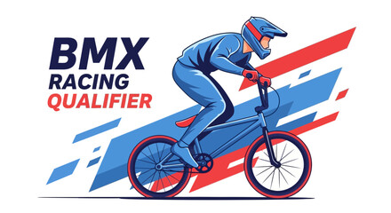 Naklejka premium Dynamic BMX Racer Performing, Action Sport Illustration, Bold Graphic Design, Qualifier Focus