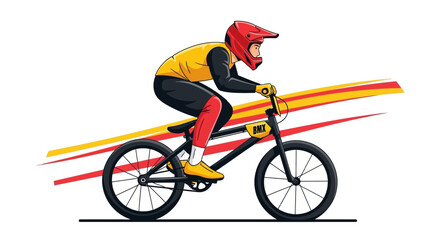 Naklejka premium Dynamic Bmx Rider Action Illustration With Speed Streaks And Vibrant Colors