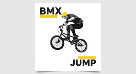 Naklejka premium Dynamic Bmx Rider Performing A Stunt In Mid Air